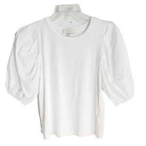Eri Ali Womens White‎ Short Puff Sleeve Blouse Round Neck Pullover Size XS